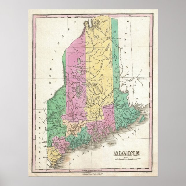 Póster Mapa de época de Maine (1827) (Frente)