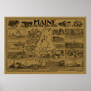 Póster Mapa de época de Maine (1912) - Tan