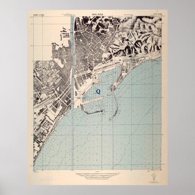 Póster Mapa de época de Málaga España (1943) (Frente)