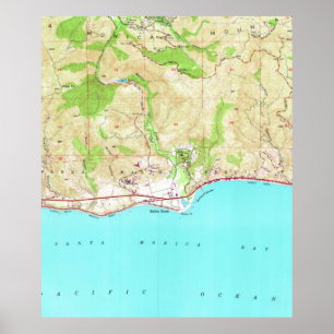 Póster Mapa de época de Malibu California (1950)