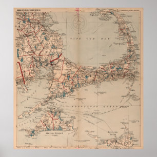 Póster Mapa de época de MAMÁES de Cape Cod (1905)