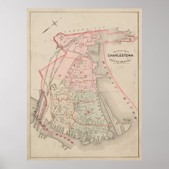 Póster Mapa de época de MAMÁES de Charlestown (1885) (Frente)