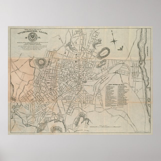 Póster Mapa de época de MAMÁES de Worcester (1891) (Frente)