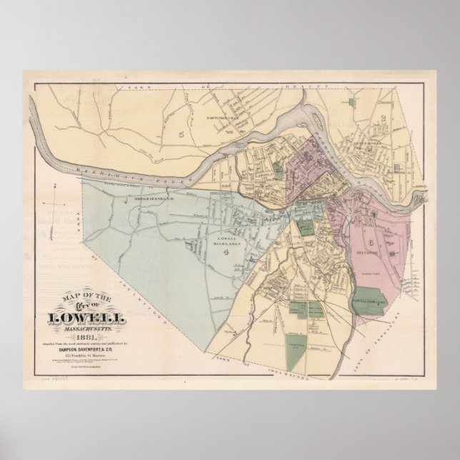 Póster Mapa de época de MAMÁES Lowell (1881) (Frente)