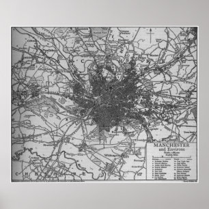 Póster Mapa de época de Manchester Inglaterra (1911)