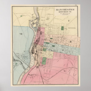 Póster Mapa de época de Manchester New Hampshire (1877)