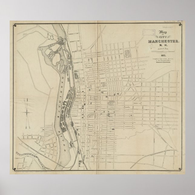 Póster Mapa de época de Manchester NH (1872) (Frente)