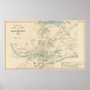 Póster Mapa de época de Manchester NH (1892)