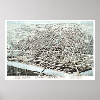 Póster Mapa de época de Manchester, NH de 1876