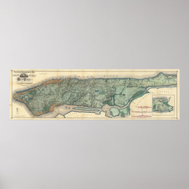 Póster Mapa de época de Manhattan NY (Frente)