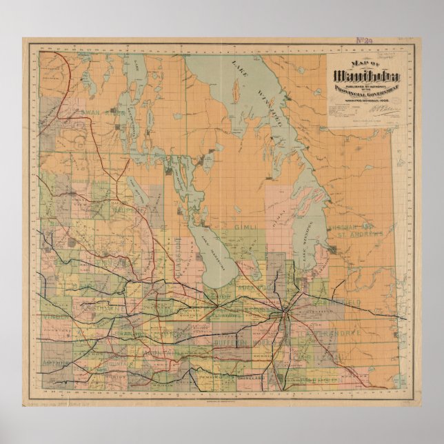 Póster Mapa de época de Manitoba (1903) (Frente)