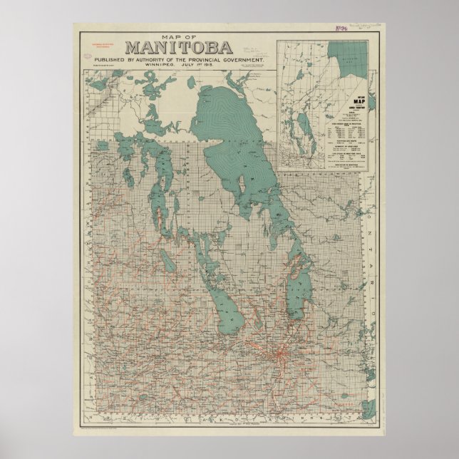 Póster Mapa de época de Manitoba (1915) (Frente)