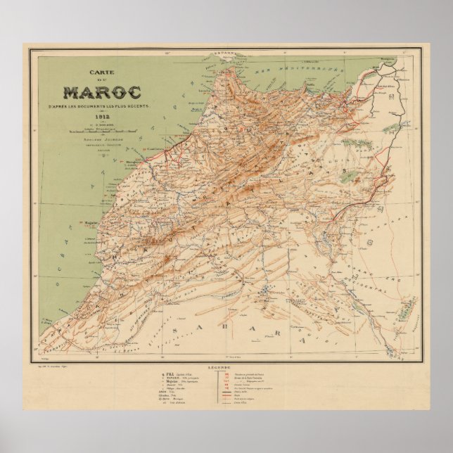 Póster Mapa de época de Marruecos (1912) (Frente)