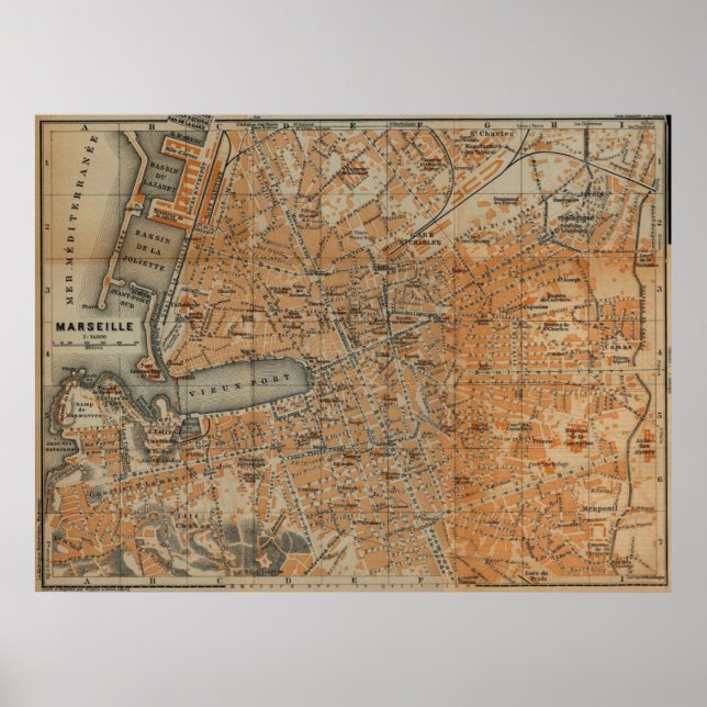 Póster Mapa de época de Marsella Francia (1914) (Frente)