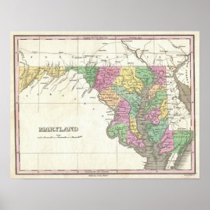 Póster Mapa de época de Maryland (1827)