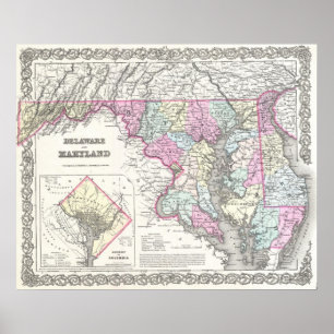 Póster Mapa de época de Maryland (1855)