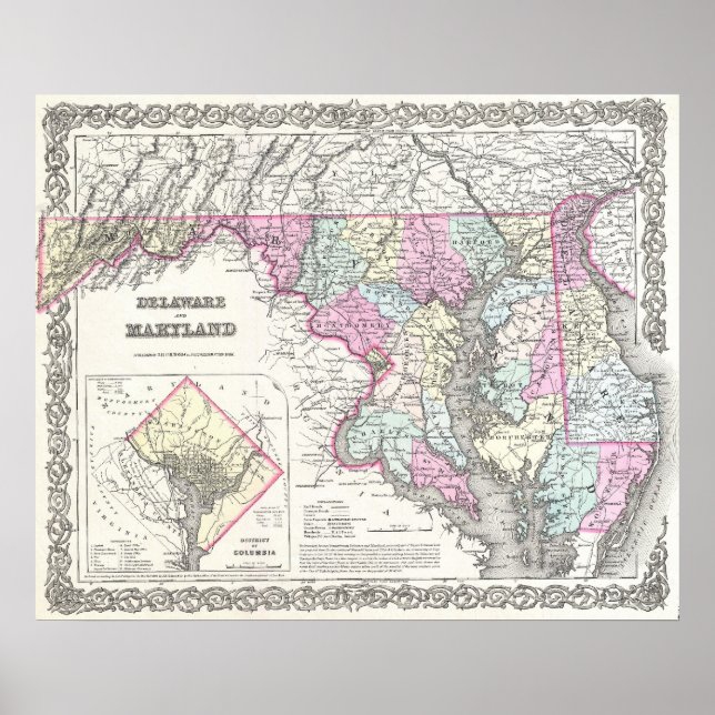 Póster Mapa de época de Maryland (1855) (Frente)
