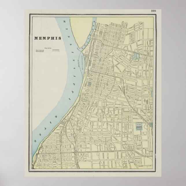 Póster Mapa de época de Memphis Tennessee (1901) (Frente)