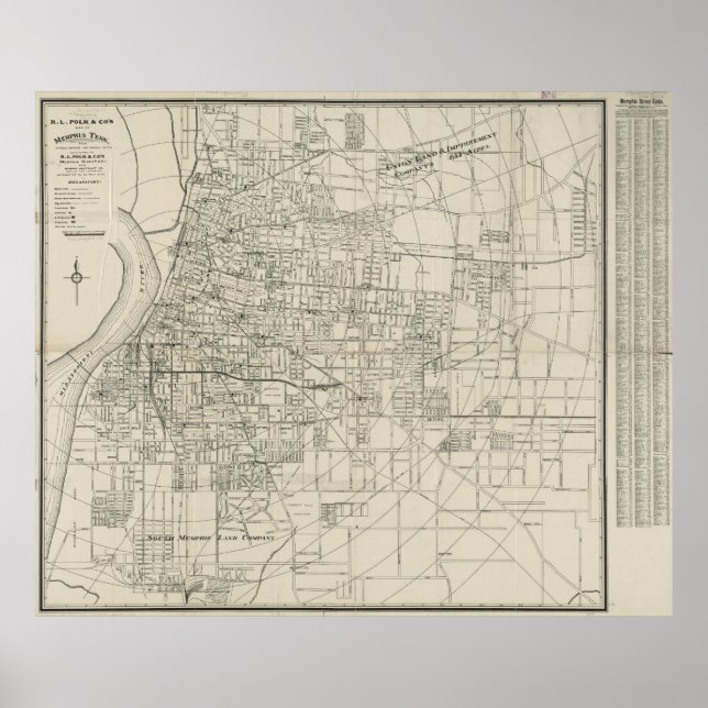 Póster Mapa de época de Memphis Tennessee (1911) (Frente)