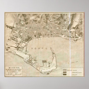 Póster Mapa de época de Messina Italia (1900)