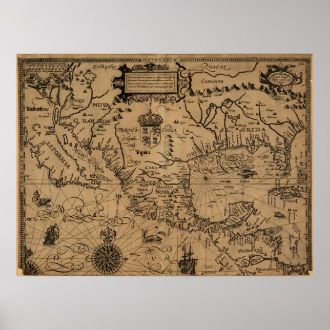 Póster Mapa de época de México (1600) (Frente)