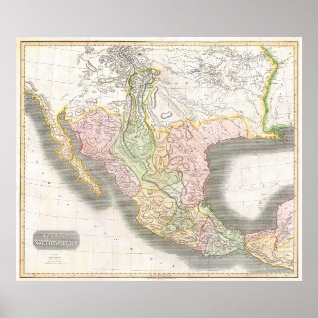 Póster Mapa de época de México (1814) (Frente)