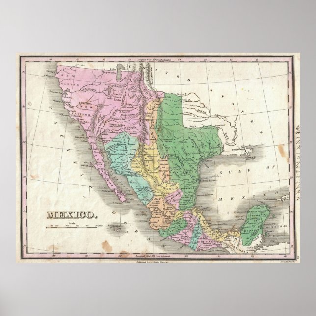 Póster Mapa de época de México (1827) (Frente)