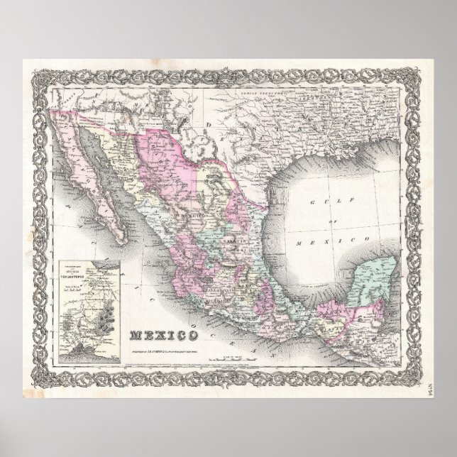 Póster Mapa de época de México (1855) (Frente)