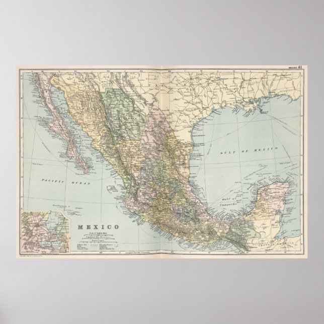 Póster Mapa de época de México (1891) (Frente)