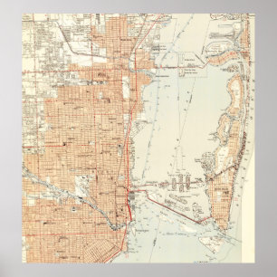 Póster Mapa de época de Miami Florida (1950)