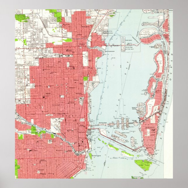 Póster Mapa de época de Miami Florida (1950) 2 (Frente)