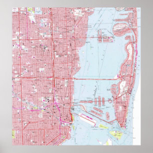 Póster Mapa de época de Miami Florida (1962)