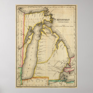 Póster Mapa de época de Michigan (1822)