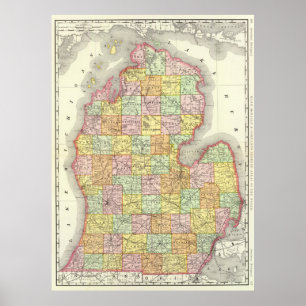 Póster Mapa de época de Michigan (1897)