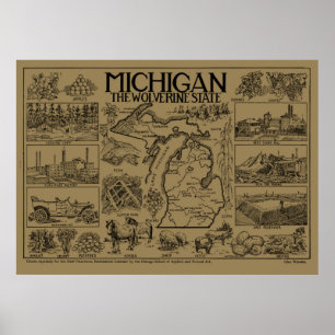 Póster Mapa de época de Michigan (1912) - Tan