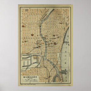 Póster Mapa de época de Milwaukee WI (1904)