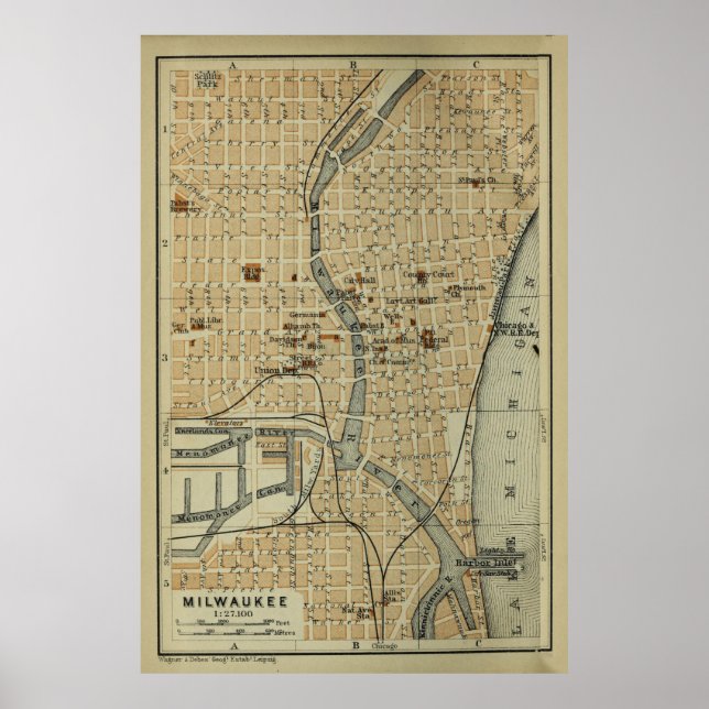 Póster Mapa de época de Milwaukee WI (1904) (Frente)