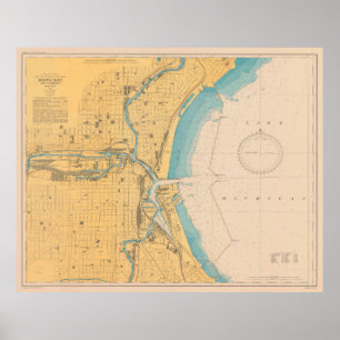 Póster Mapa de época de Milwaukee WI (1947)
