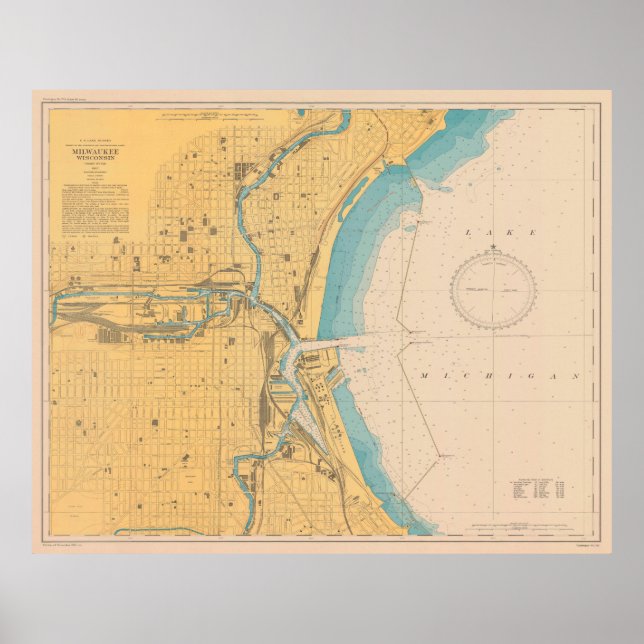 Póster Mapa de época de Milwaukee WI (1947) (Frente)
