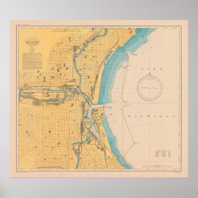 Póster Mapa de época de Milwaukee WI (1947) (Frente)