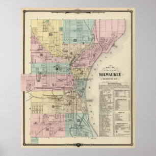 Póster Mapa de época de Milwaukee Wisconsin (1878)
