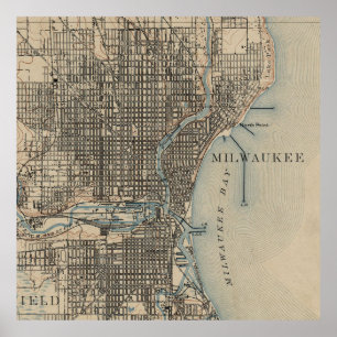 Póster Mapa de época de Milwaukee Wisconsin (1899)