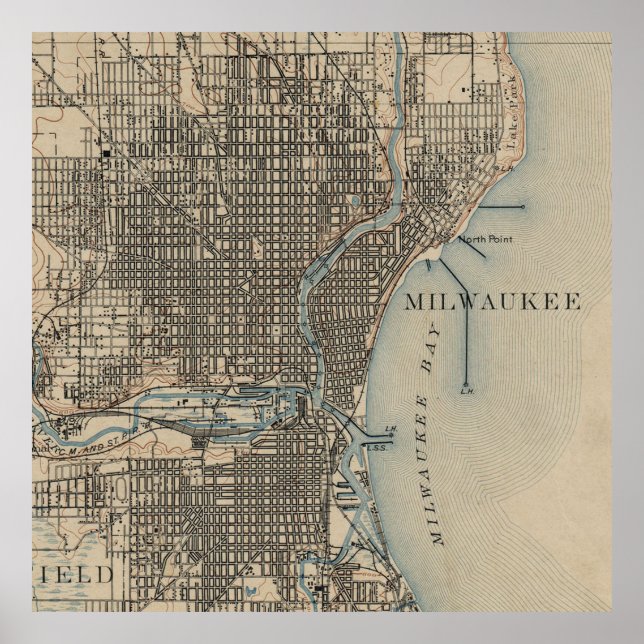 Póster Mapa de época de Milwaukee Wisconsin (1899) (Frente)