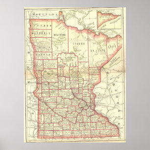 Póster Mapa de época de Minnesota (1893)