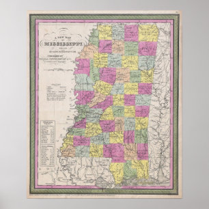 Póster Mapa de época de Misisipi, 1853
