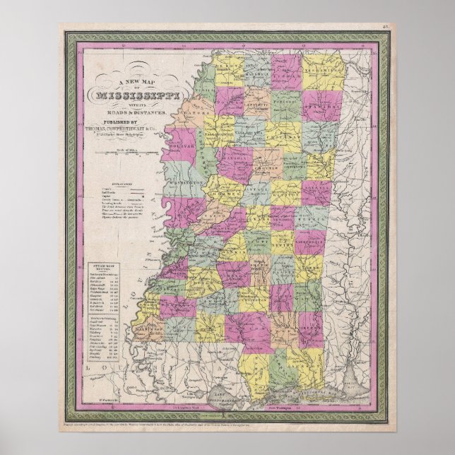 Póster Mapa de época de Misisipi, 1853 (Frente)