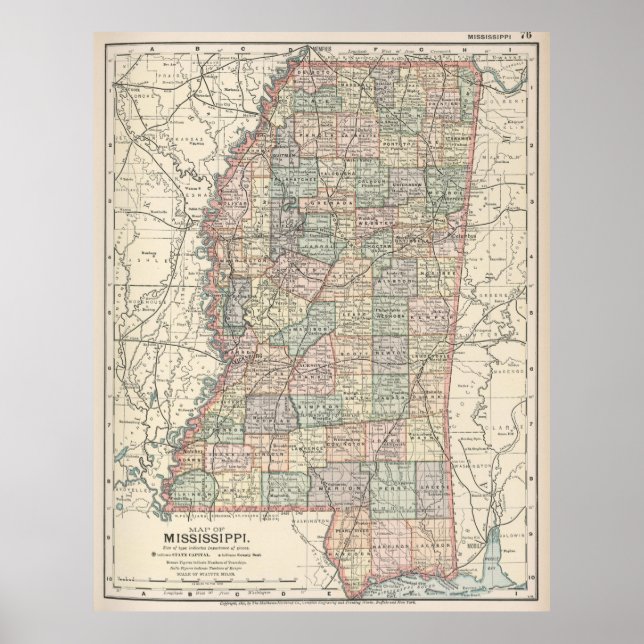 Póster Mapa de época de Misisipi (1891) (Frente)