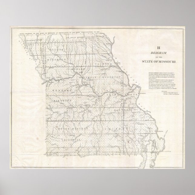 Póster Mapa de época de Misuri (1850) (Frente)