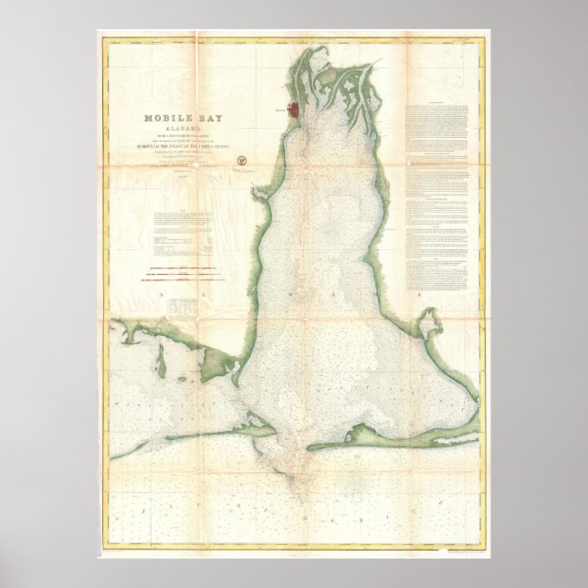 Póster Mapa de época de Mobile Bay Alabama (1856) (Frente)