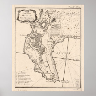 Póster Mapa de época de Mónaco Francia (1764)